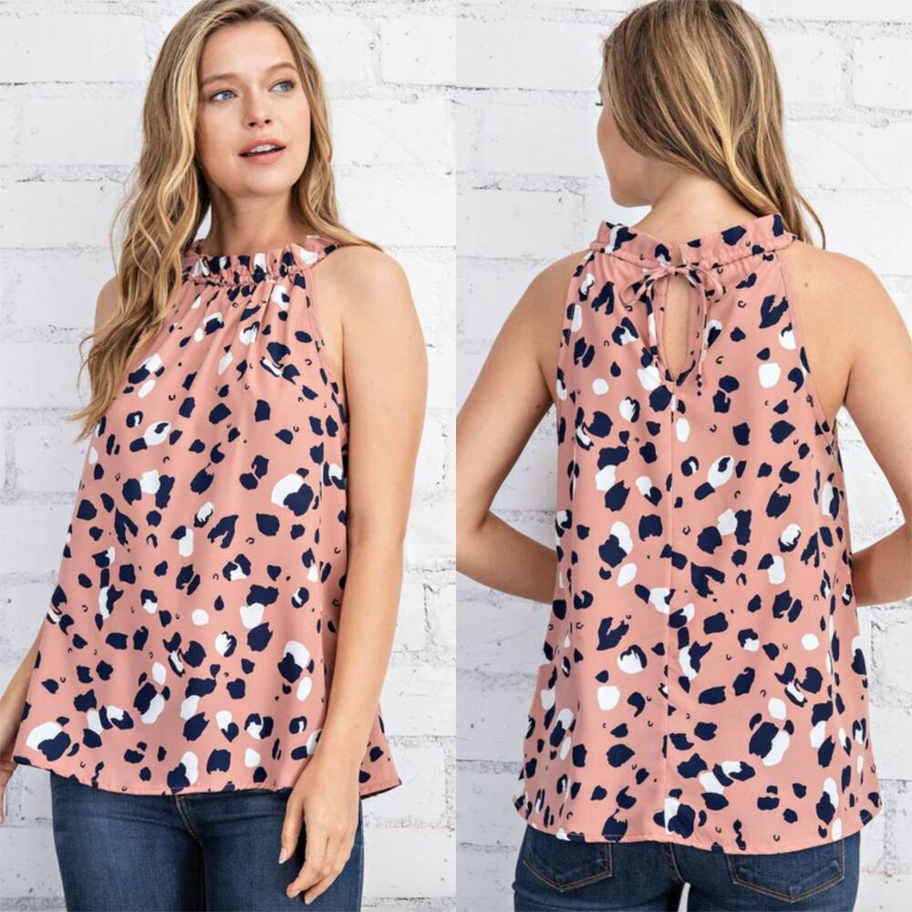 FSL Apparel Women's Pink Leopard Just Breathe Halter Tank Top Size Small